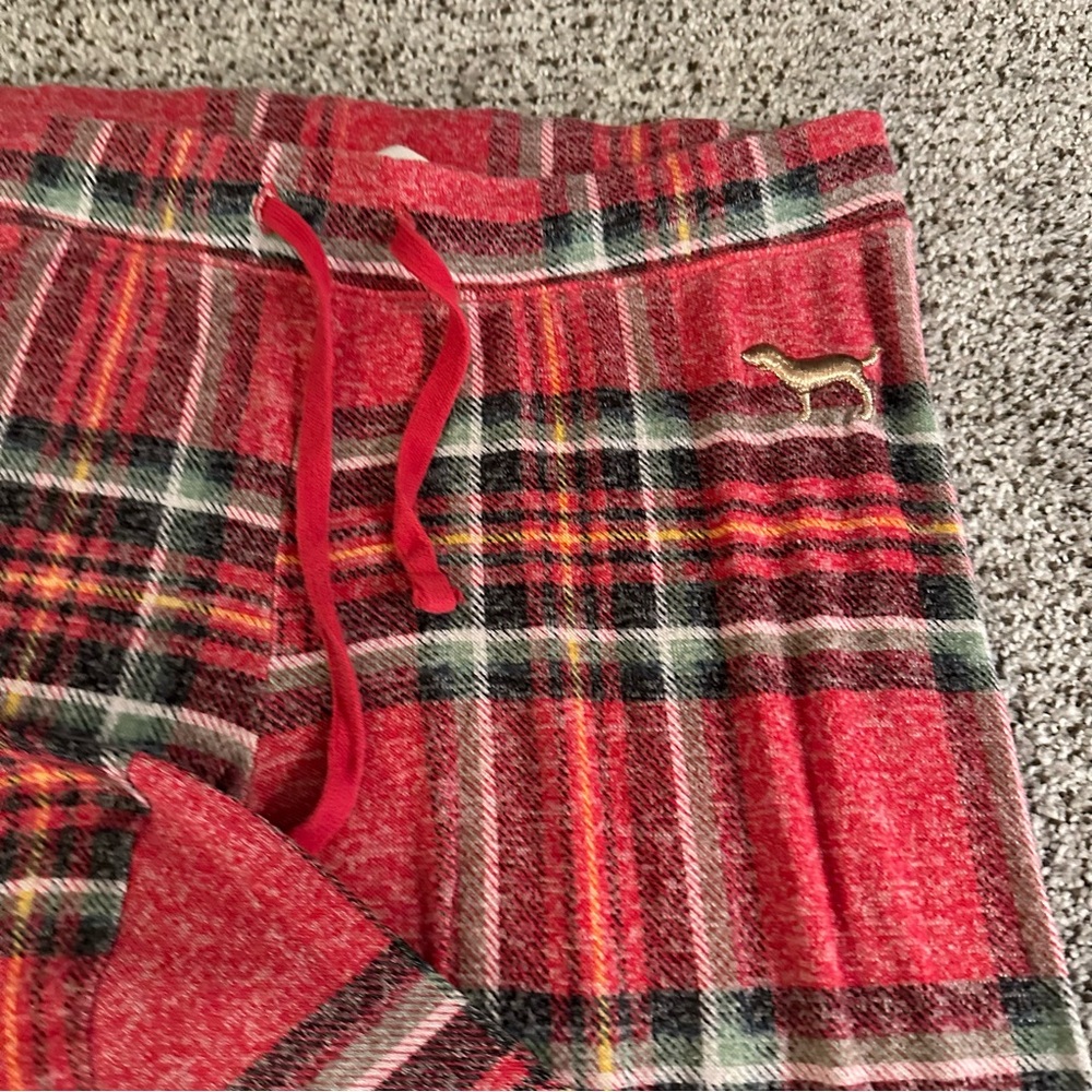 PINK Victorias Secret M Red Plaid Long John Pajama Set R $79 - Picture 7 of 12